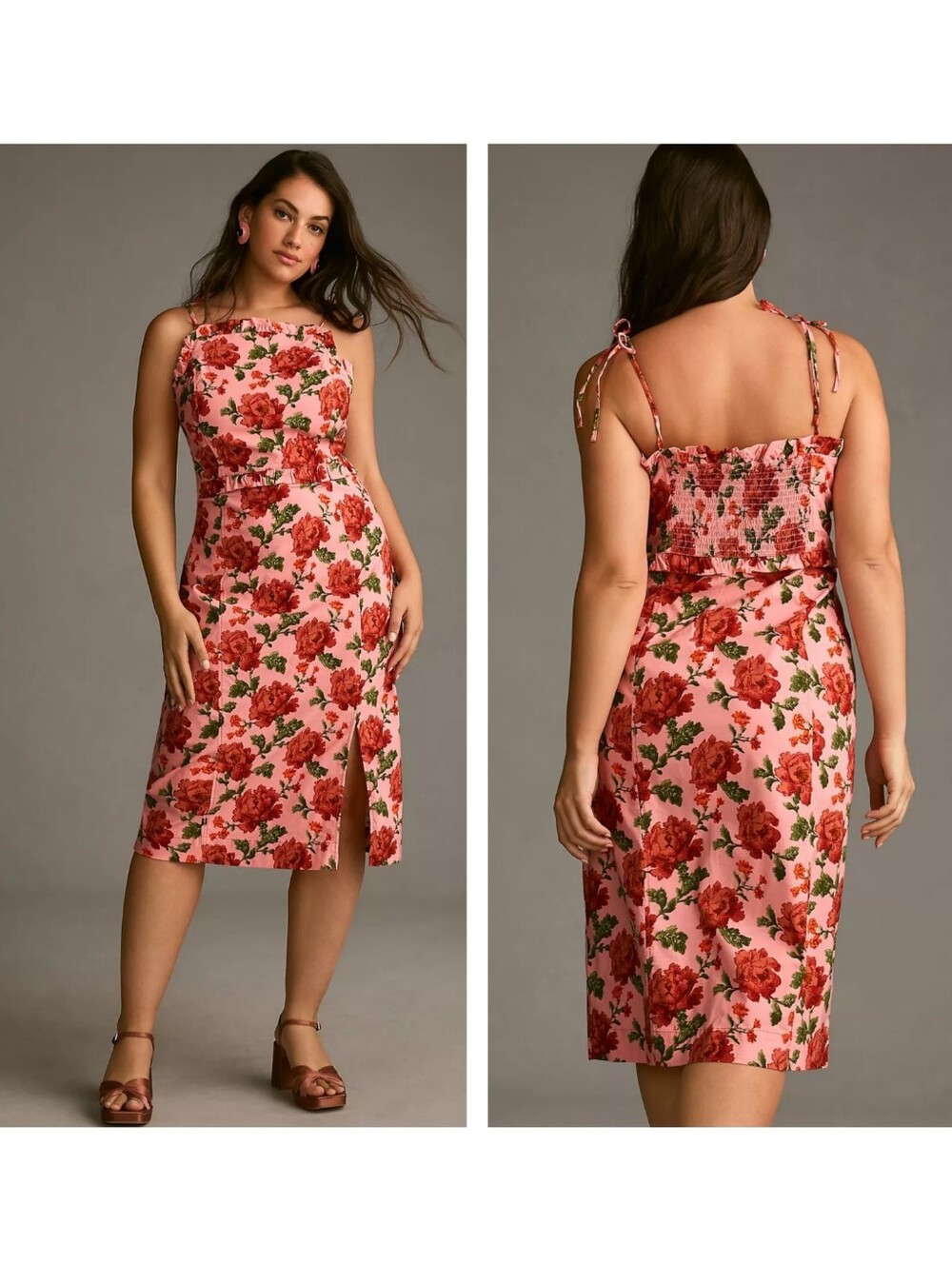 By Anthropologie Ruffled Peplum Halter  Floral Midi Dress Large